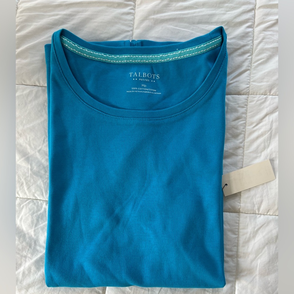 NWT Talbots classic cotton short sleeve tee size MP ocean blue